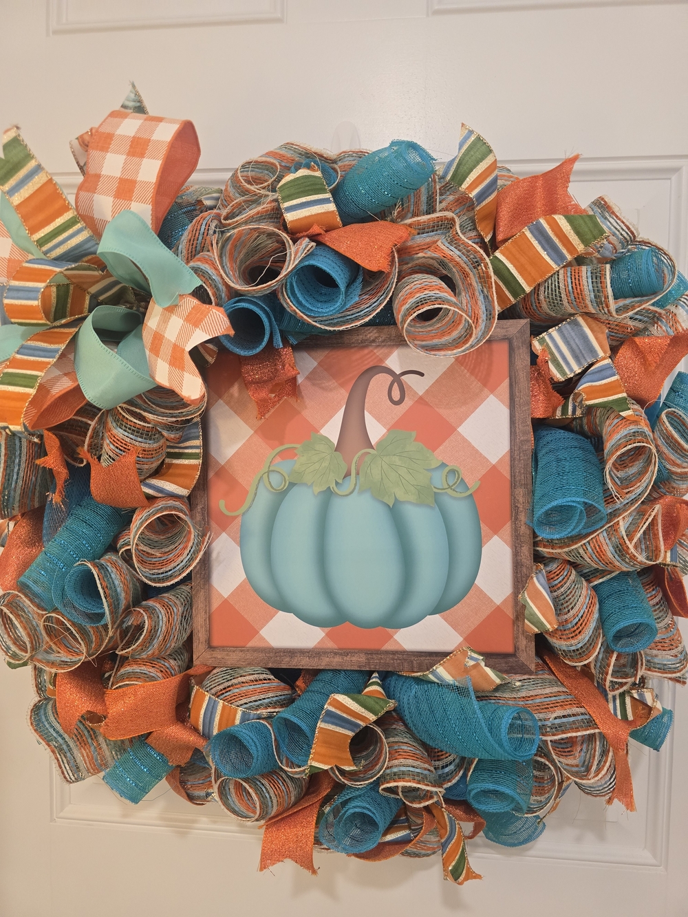 W012 - Teal Pumpkin Holiday Wreath - Home Holiday Decor Fall